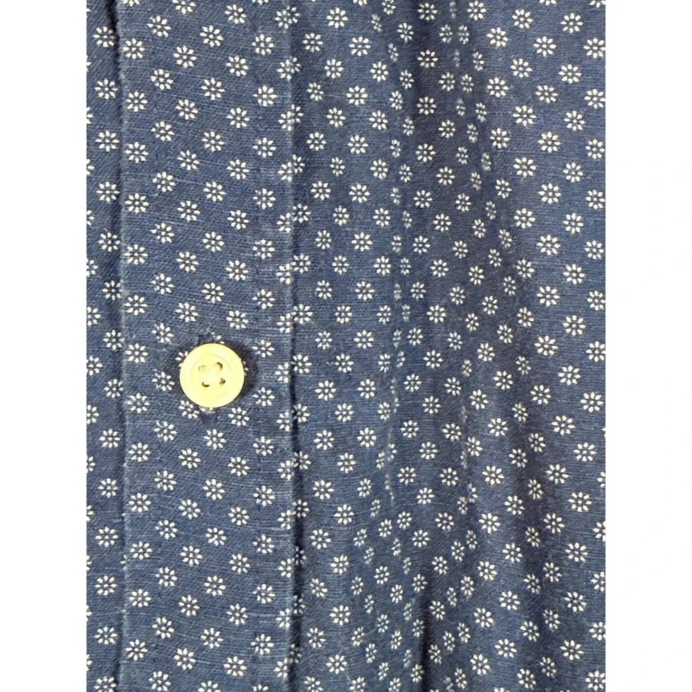 Banana Republic Mens XL Slim Fit Linen Cotton Blue Floral Micro Print Shirt